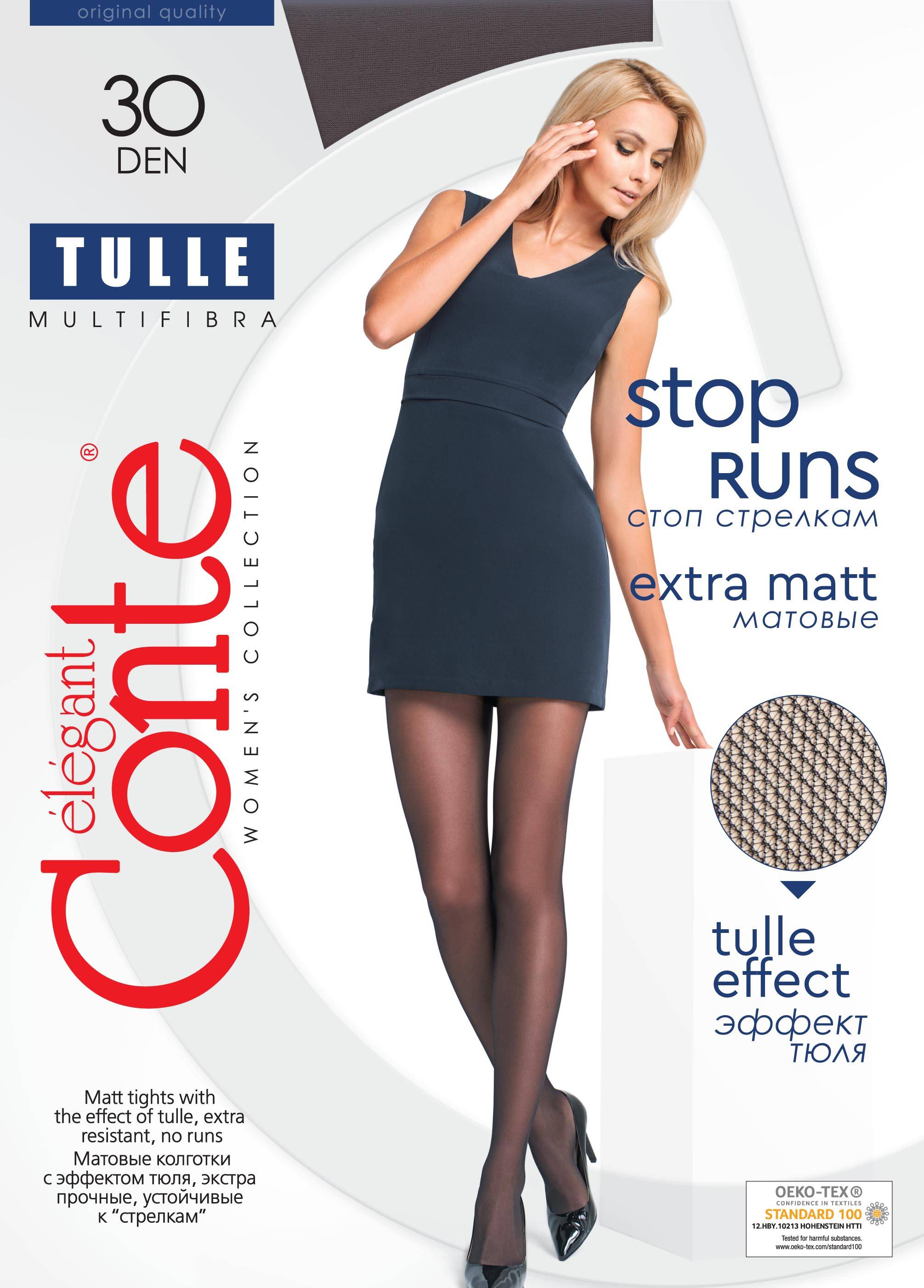 Damen Strumpfhose CONTE ELEGANT Tulle Multifibra 30 DEN Schwarz