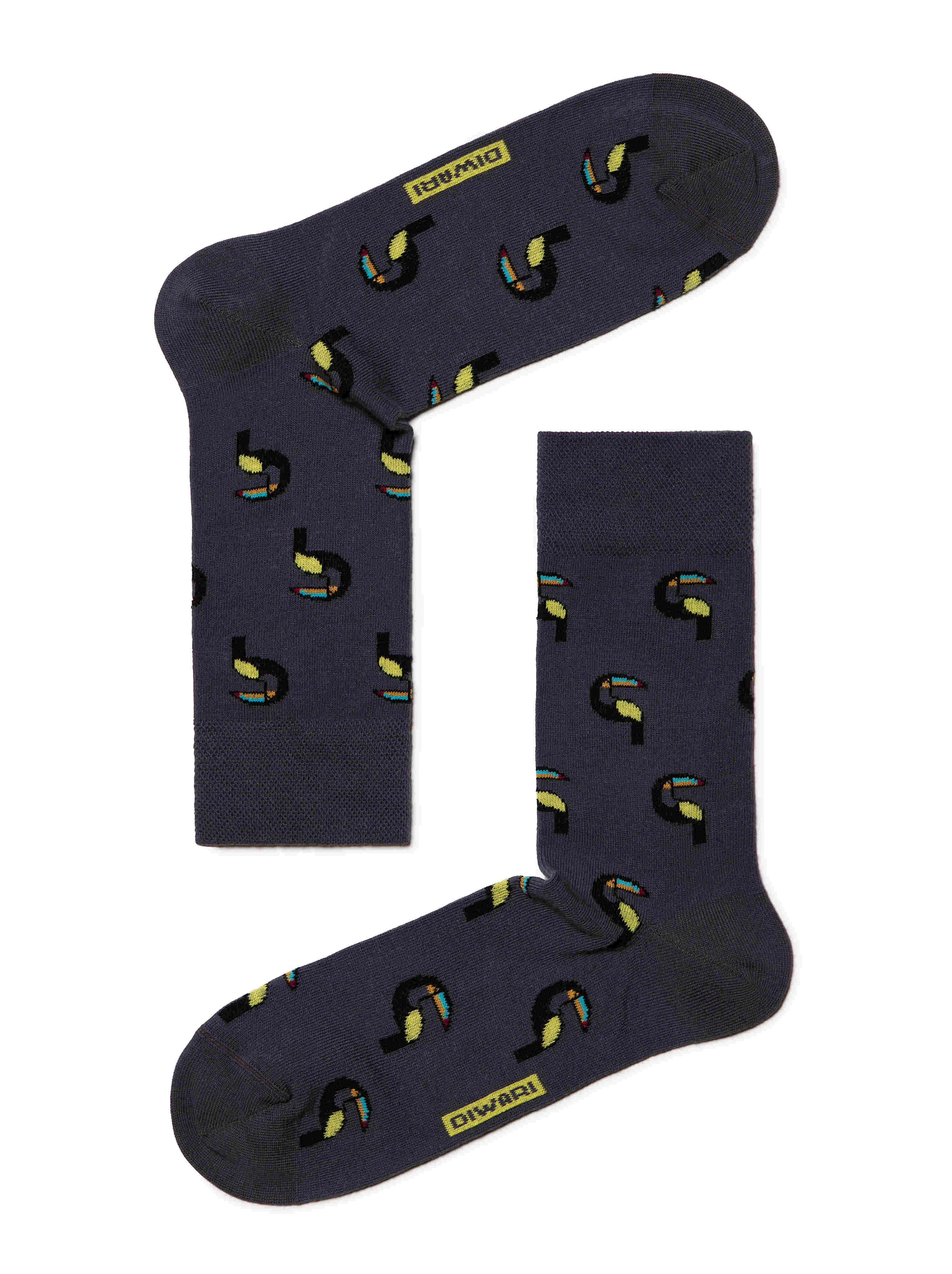 Lustige Herren Socken Dunkelgrau mit Tukane Motiv, Diwari Happy