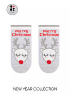 Conte Damen kurze hellgraue Baumwollsocken mit Rentiers Muster