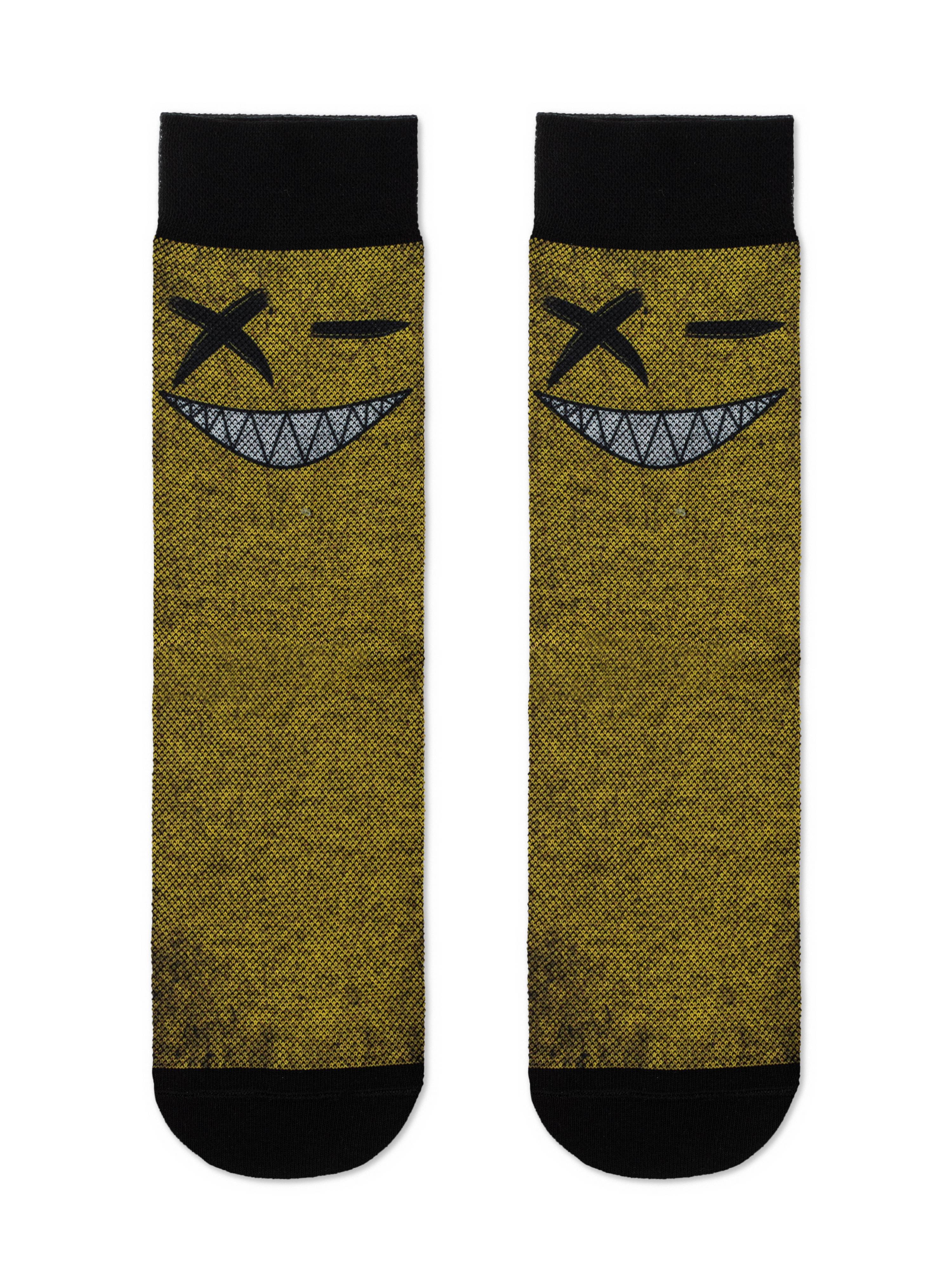 Ausgefallene Socken für Herren mit Smiley Diwari Happy Schwarz- Gelb