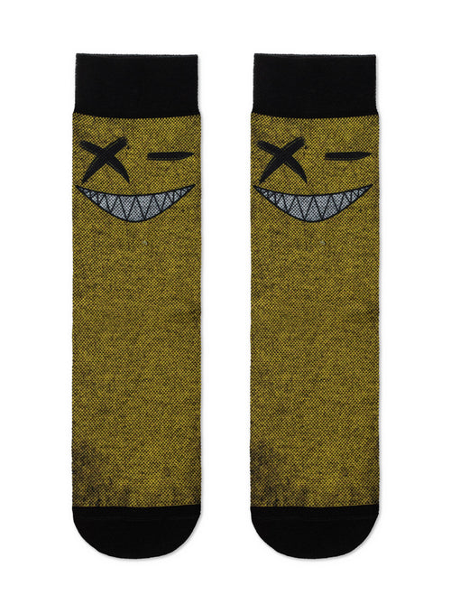 Ausgefallene Socken für Herren mit Smiley Diwari Happy Schwarz- Gelb