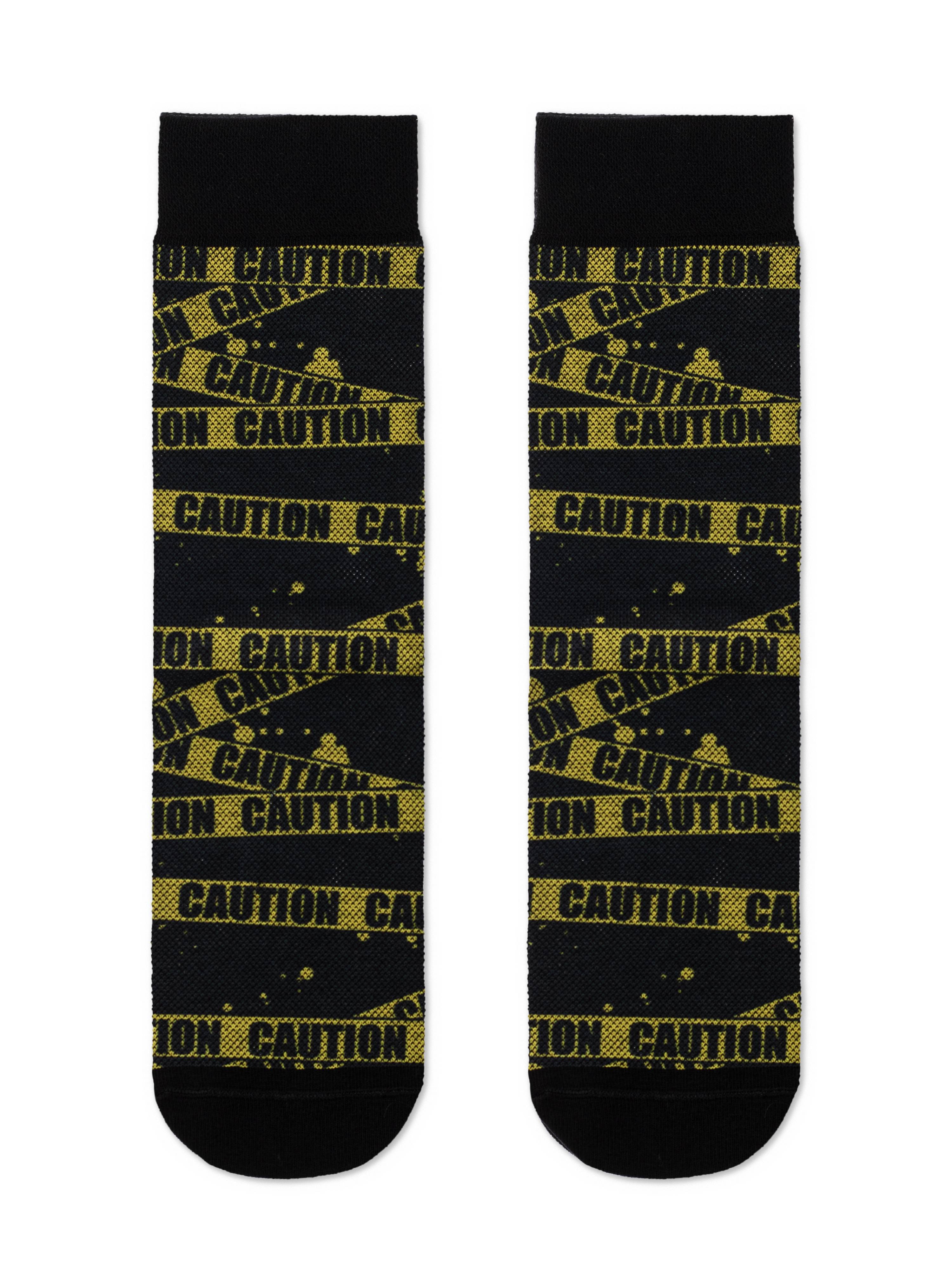 Ausgefallene Socken für Herren mit Print Schwarz- Gelb, Diwari Happy