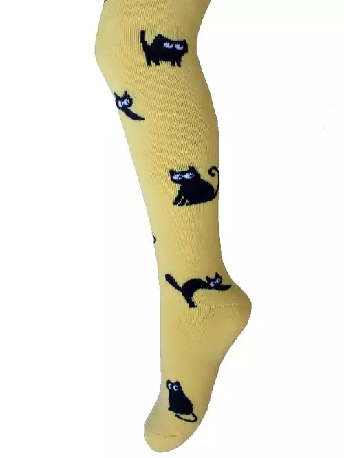 Kinderstrumpfhosen 2-6 Jahre BCHK Kids 3265-099 mit Katzen Motiv gelb