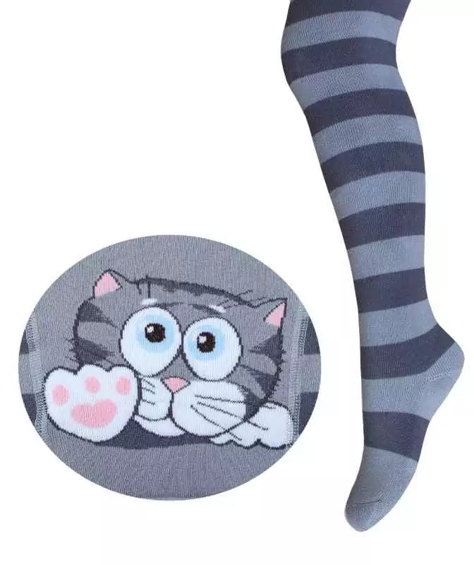 Kinder Strumpfhose 0-2 Jahre BCHK Baby 3265-852 grau mit Streifen und Katze Muster