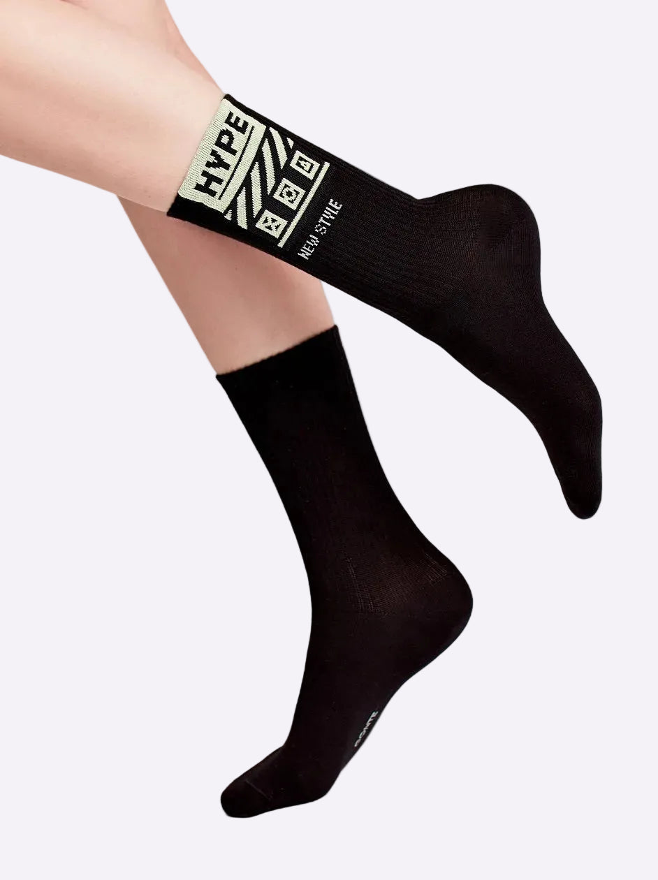 Lange Socken Conte - Schwarz, Glow Style Motiv "Hype, New Style"