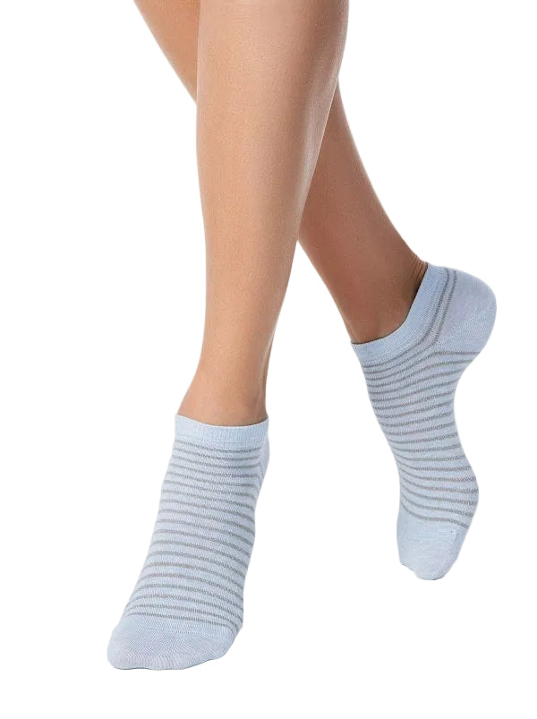 Sneaker Socken CONTE für Damen - Kurze Socken gestreift mit Lurex, Hellblau