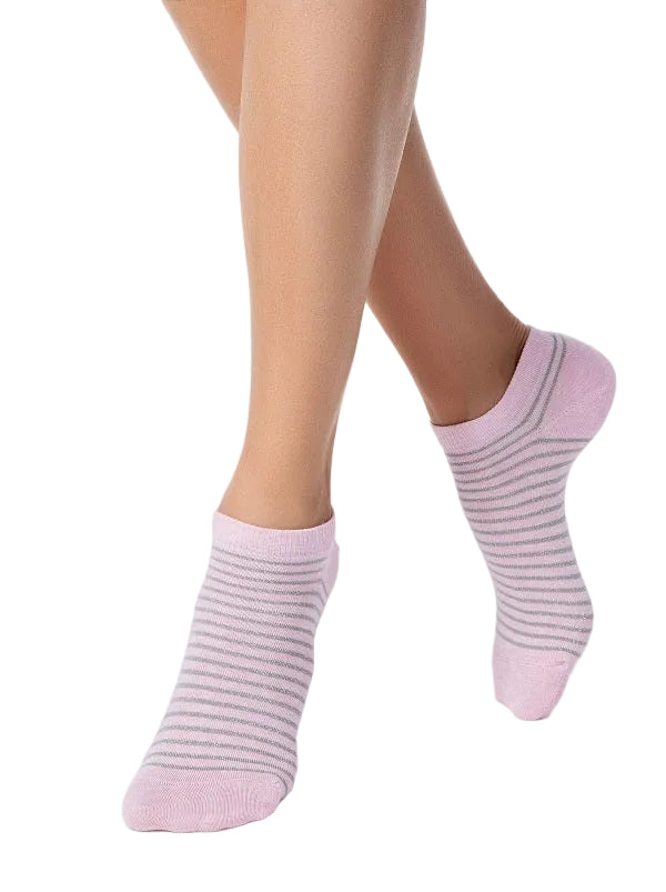 Sneaker Socken CONTE für Damen - Kurze Socken gestreift mit Lurex, Rosa