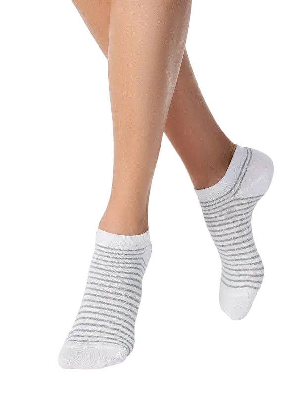 Sneaker Socken CONTE für Damen - Kurze Socken gestreift mit Lurex, Weiß