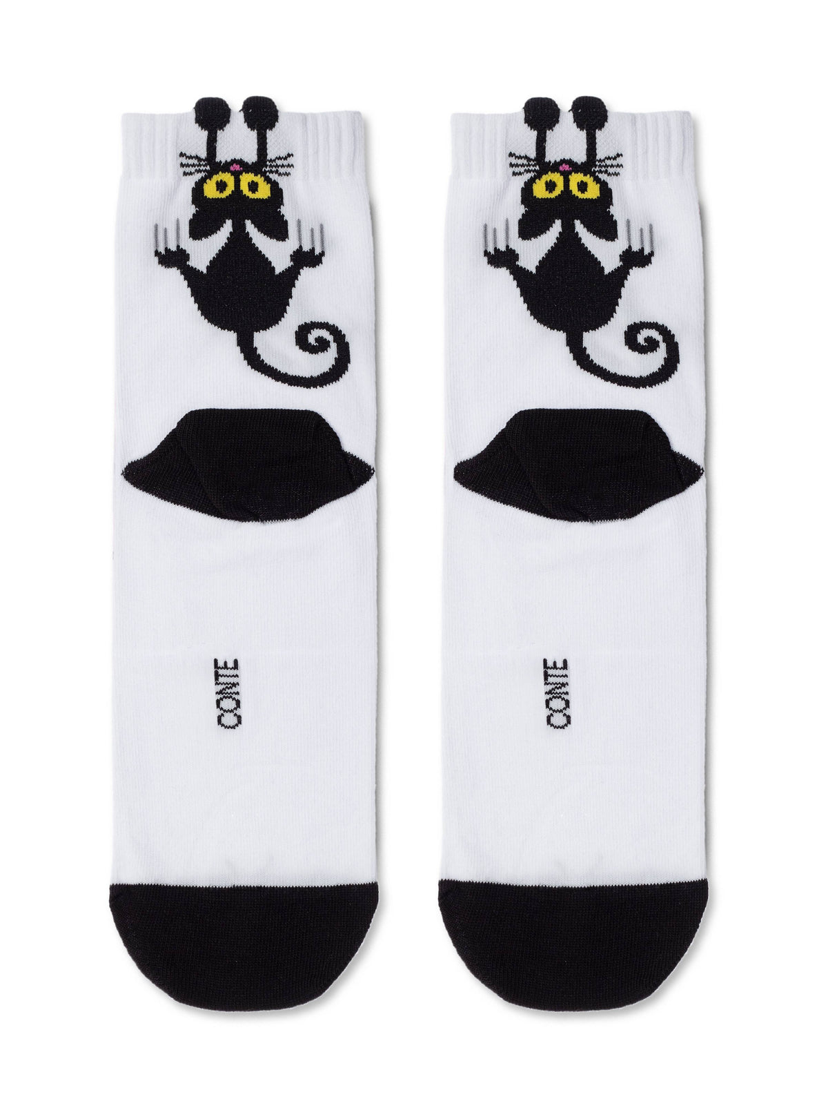 Damen Socken mit 3D Katze weiß Conte Paar