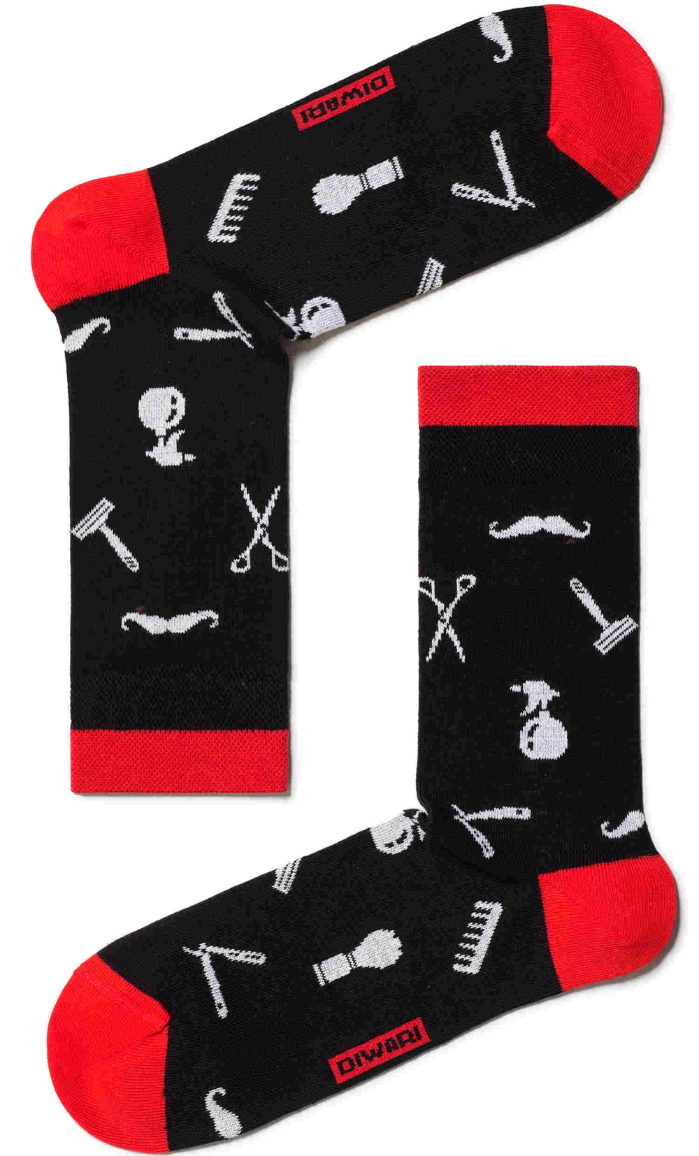 Ausgefallene Socken mit Barber Werkzeuge Motiv, Schwarz-Weiß-Rot, Diwari Happy