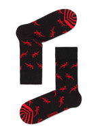 Lustige Socken Herren mit Eidechse Motiv, Schwarz Rot, Diwari Happy
