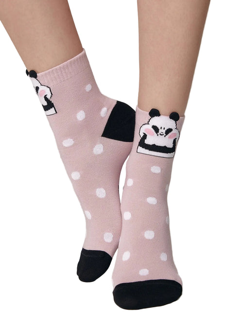 Ausgefallene Socken für Damen von Conte mit 3D Panda Motiv, Puderrosa