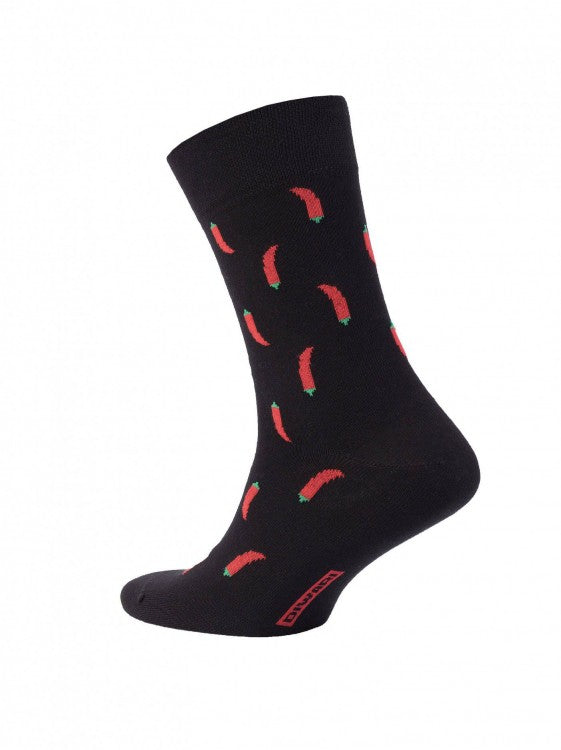 Ausgefallene Socken Herren Schwarz mit Red Hot Chilli Peppers Motiv, Diwari Happy