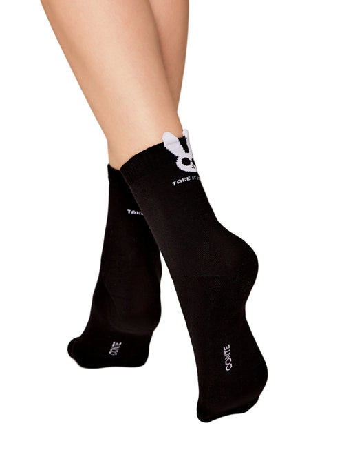 Ausgefallene Socken für Damen von Conte mit 3D Hasen Motiv, Schwarz