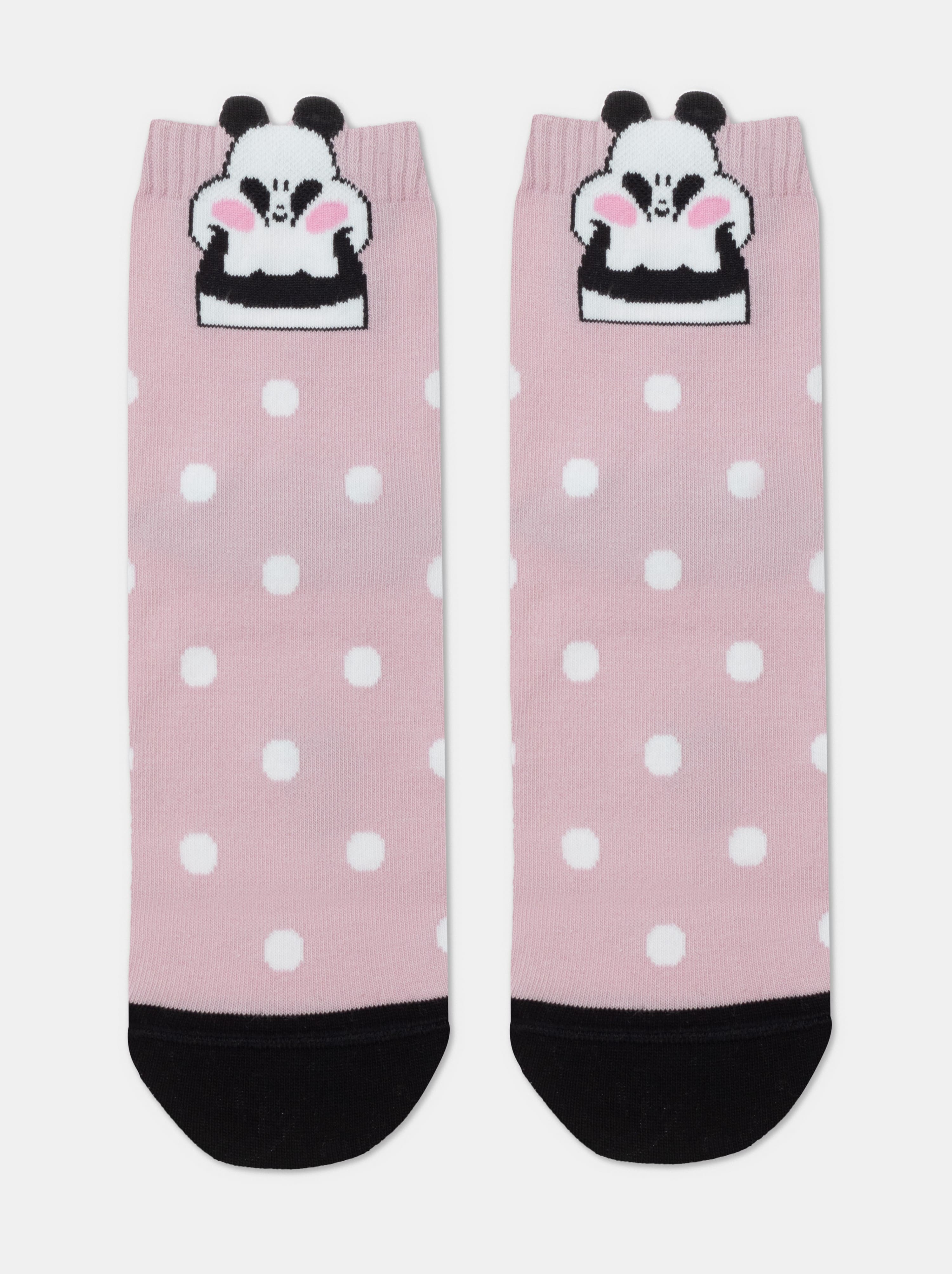 Bunte Damen Socken mit süßem Panda-Motiv, Puderrosa